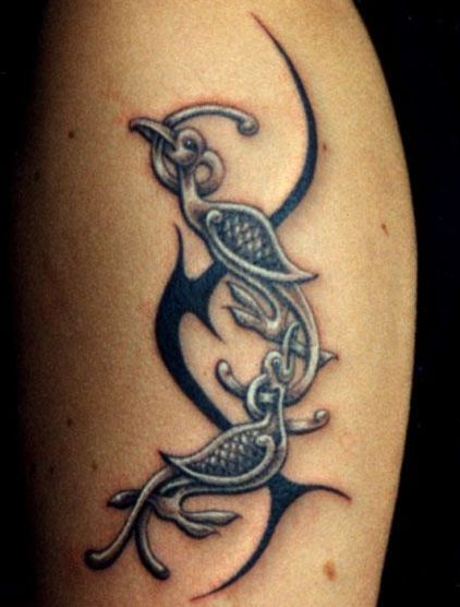 Piękny tatuaż z ptakiem