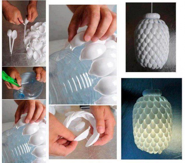 Lampa z plastikowych łyżeczek