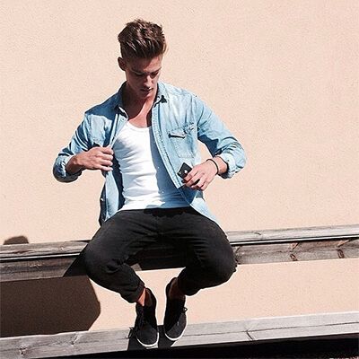 Meska stylizacja koszula jeansowa