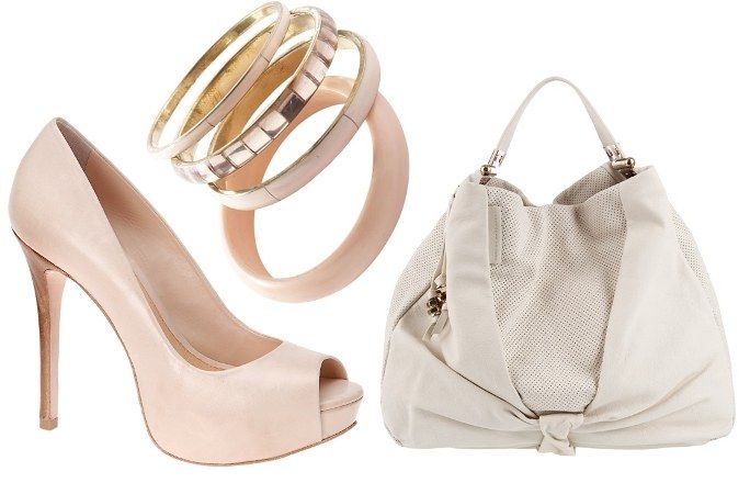 Stylizacja nude - buty, torebka i bransolety